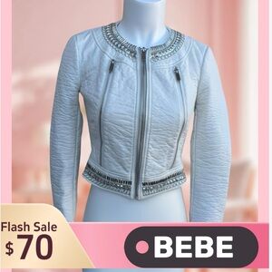 BEBE  Embellished textured p/u white jacket XS